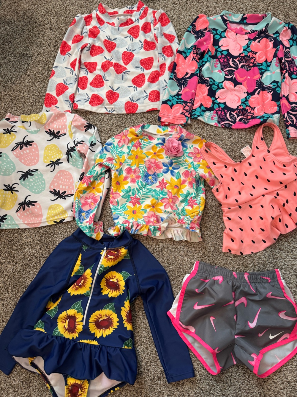 Floral Ruffle Sleeve Girls Rash Guard Top - Bright Multi